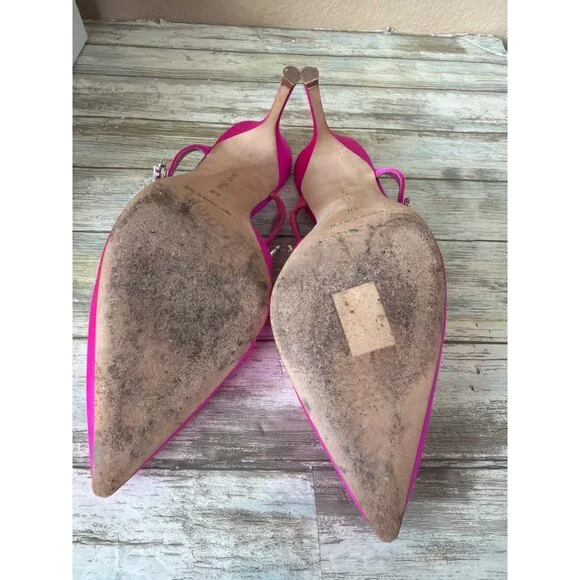 Manolo Blahnik Lurum Pink Satin Crystal 90mm Mule Heels EU 40 w/Box Dust Bag COA - Picture 9 of 16